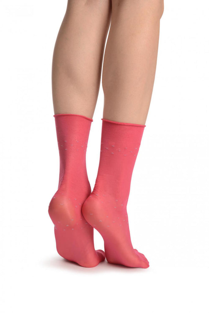 Liss Kiss Melon Pink With Roses & Roll Down Top 20 Den Socks Ankle High - Socks