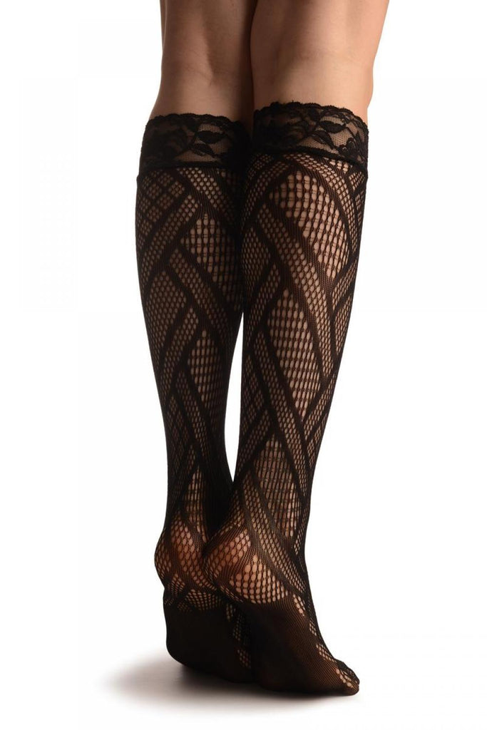 Liss Kiss Mesh Rectangles Black Lace Knee High Socks - Socks
