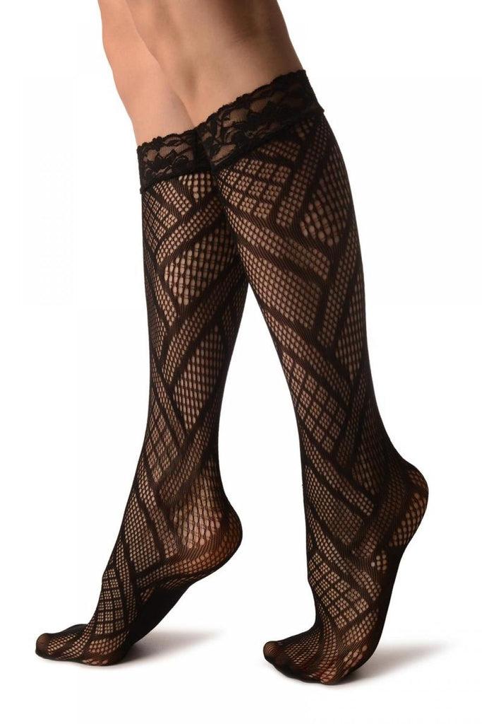 Liss Kiss Mesh Rectangles Black Lace Knee High Socks - Socks