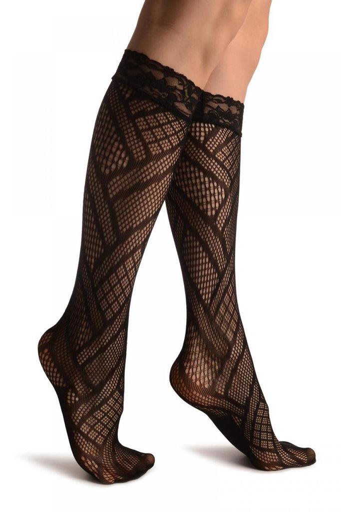 Liss Kiss Mesh Rectangles Black Lace Knee High Socks - Socks