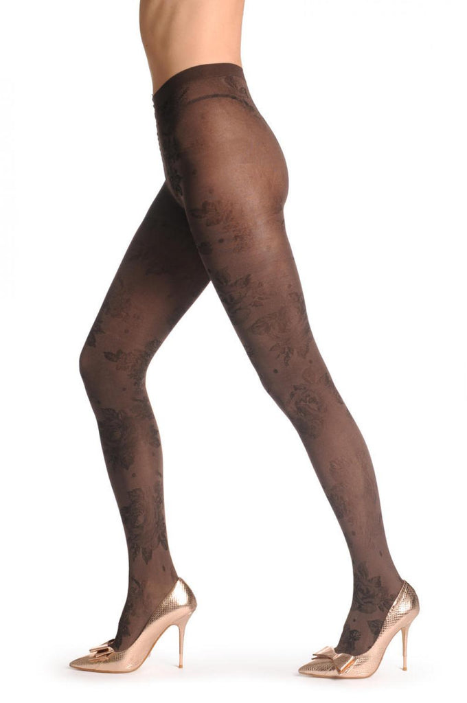 Liss Kiss Metallic Brown With Black Woven Roses 60 Den - Tights