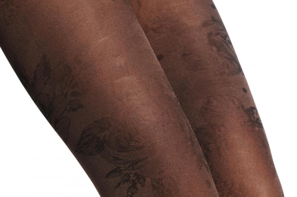 Liss Kiss Metallic Brown With Black Woven Roses 60 Den - Tights