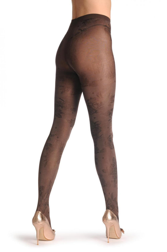 Liss Kiss Metallic Brown With Black Woven Roses 60 Den - Tights