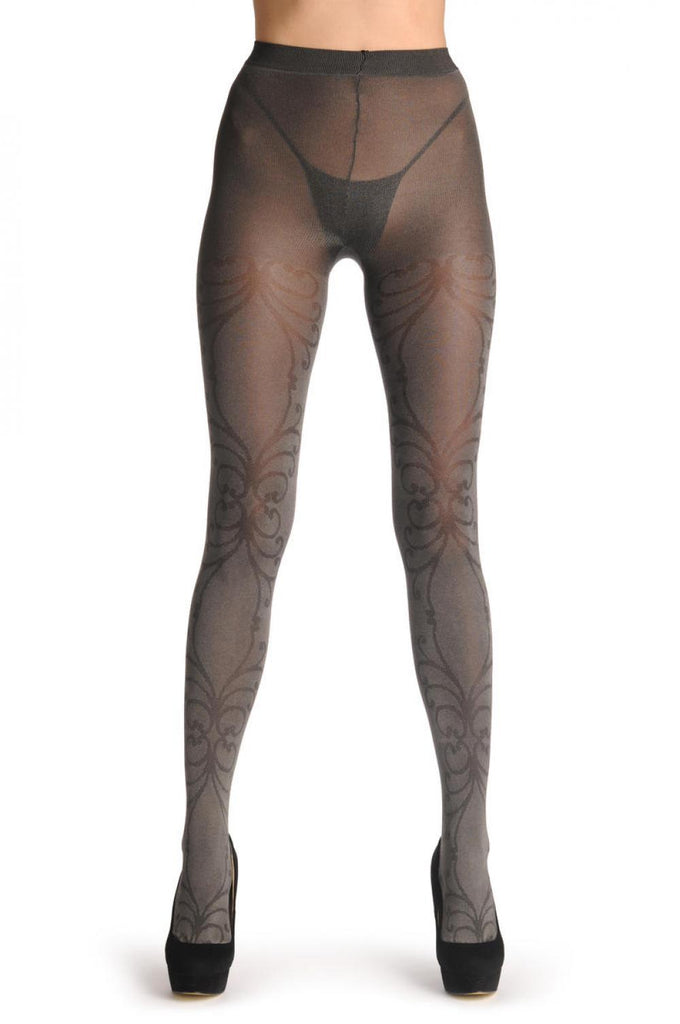 Liss Kiss Metallic Silver Grey With Black Curved Lines 60 Den - Tights