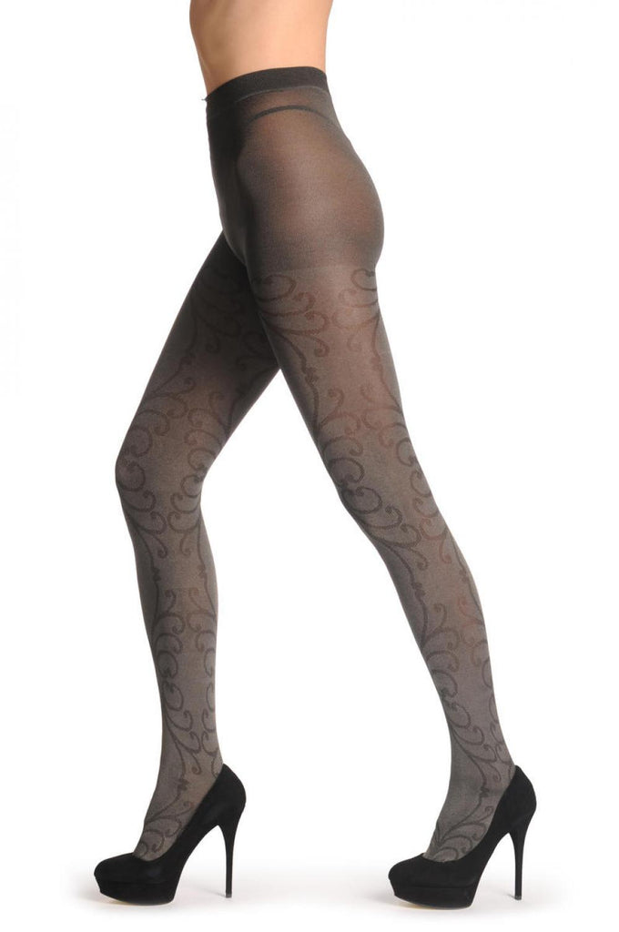 Liss Kiss Metallic Silver Grey With Black Curved Lines 60 Den - Tights