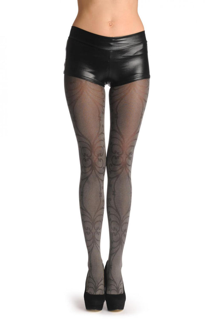 liss kiss Metallic Silver Grey With Black Curved Lines 60 Den - Tights