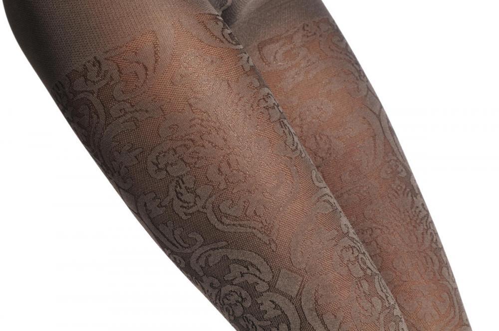 Liss Kiss Metallic Silver Grey With Black & Grey Vintage Pattern 60 Den - Tights