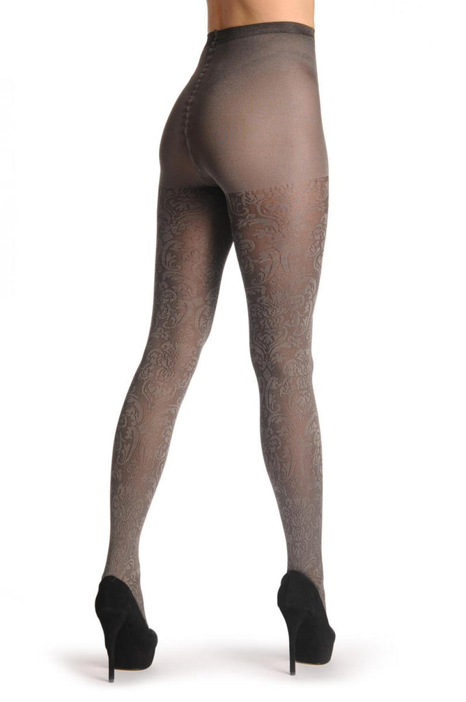 Liss Kiss Metallic Silver Grey With Black & Grey Vintage Pattern 60 Den - Tights