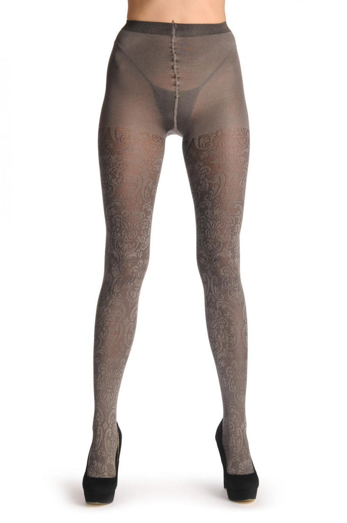 Liss Kiss Metallic Silver Grey With Black & Grey Vintage Pattern 60 Den - Tights