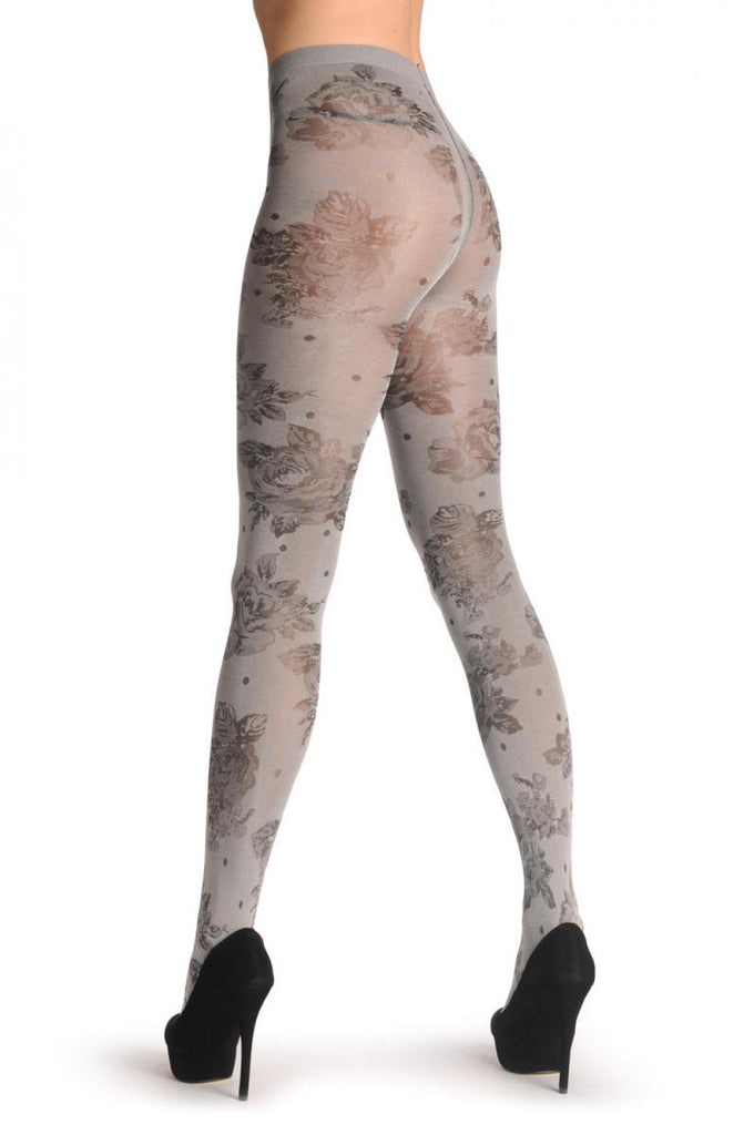liss kiss Metallic Silver With Black Woven Roses 60 Den - Tights