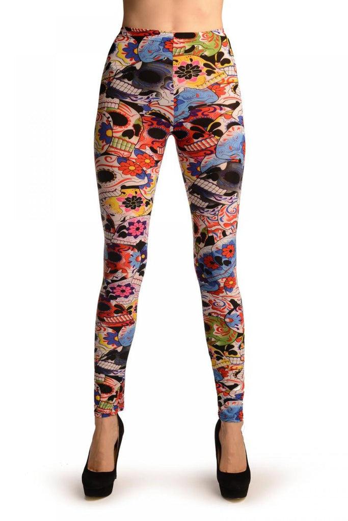 Liss Kiss Mexican Skulls (Halloween) Leggings - Leggings