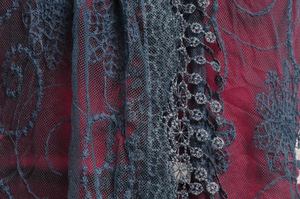 Liss Kiss Midnight Blue Vintage Lace With Flowers - Scarf