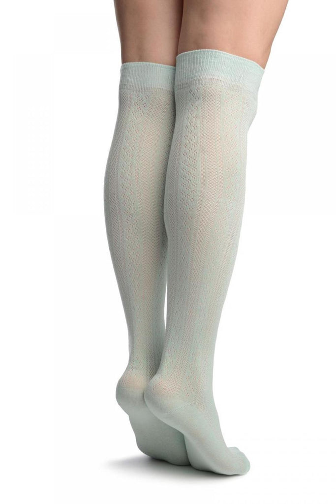 Liss Kiss Mint Green With Crocheted Stripes Knee High Socks - Socks