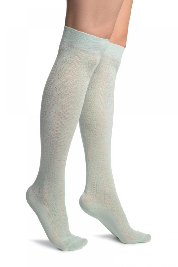 liss kiss Mint Green With Crocheted Stripes Knee High Socks - Socks