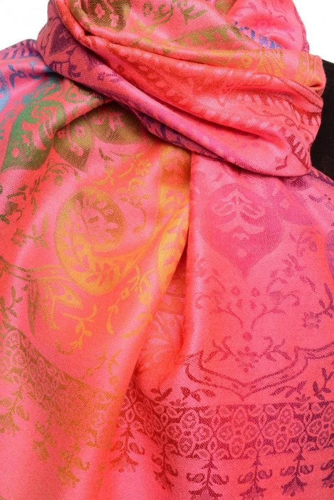 Liss Kiss Mirrored Ombre Paisleys On Pink Pashmina With Tassels - Scarf
