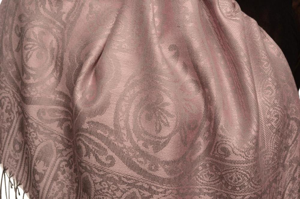 Liss Kiss Mirrored Paisley On Amaranth Pink Pashmina With Tassels - Scarf