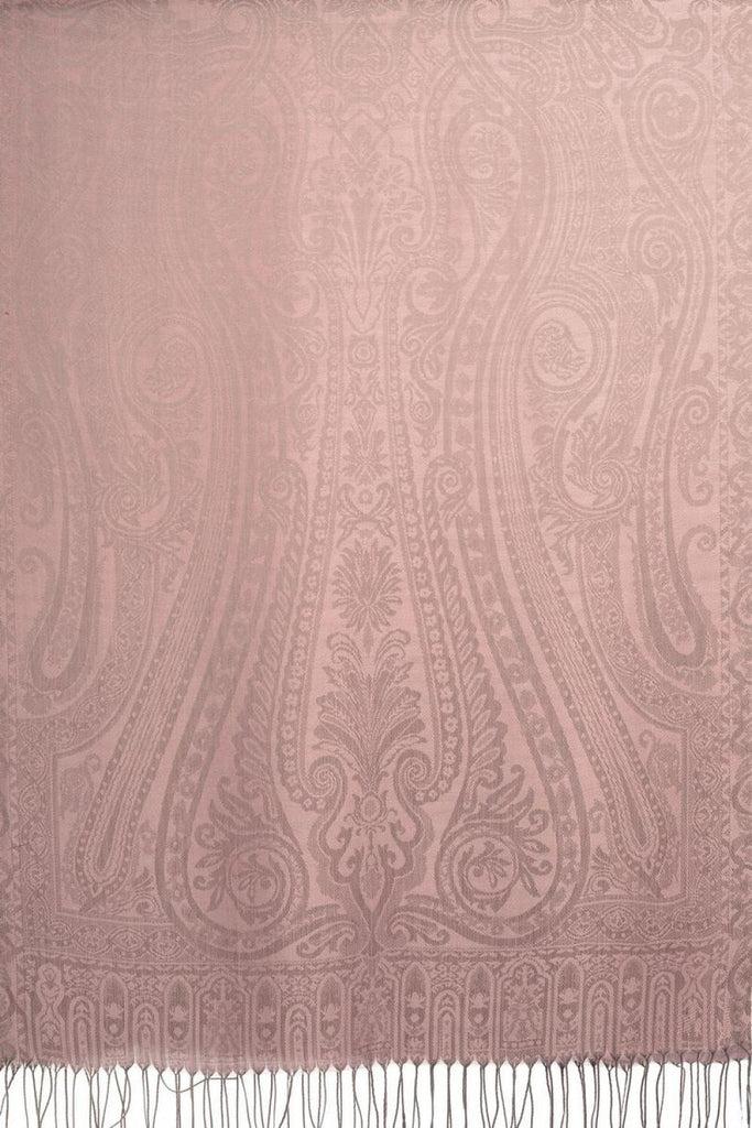 Liss Kiss Mirrored Paisley On Amaranth Pink Pashmina With Tassels - Scarf