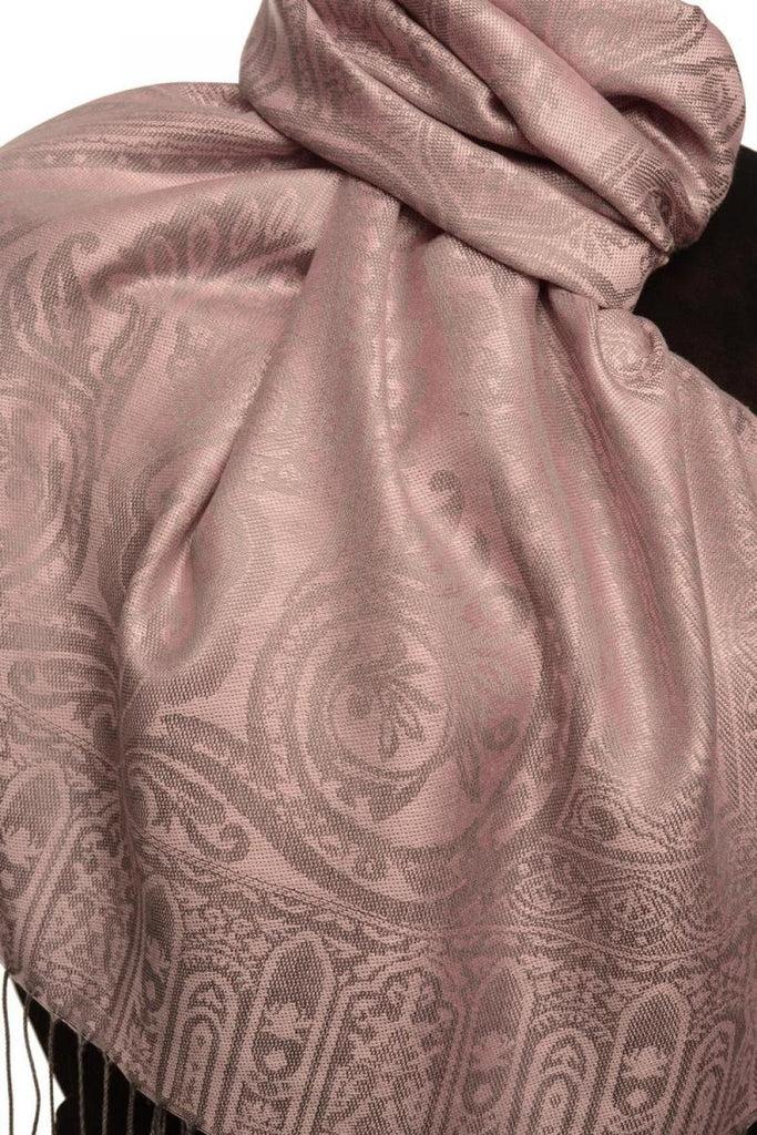 Liss Kiss Mirrored Paisley On Amaranth Pink Pashmina With Tassels - Scarf