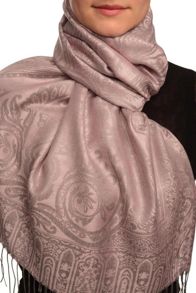 liss kiss Mirrored Paisley On Amaranth Pink Pashmina With Tassels - Scarf