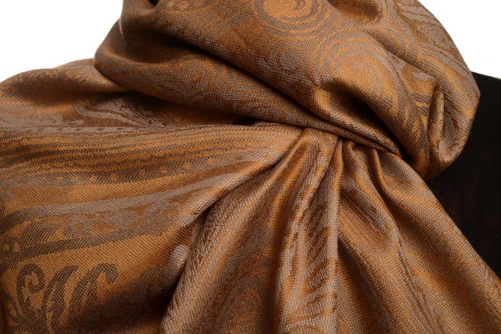 Liss Kiss Mirrored Paisley On Brown Pashmina With Tassels - Scarf
