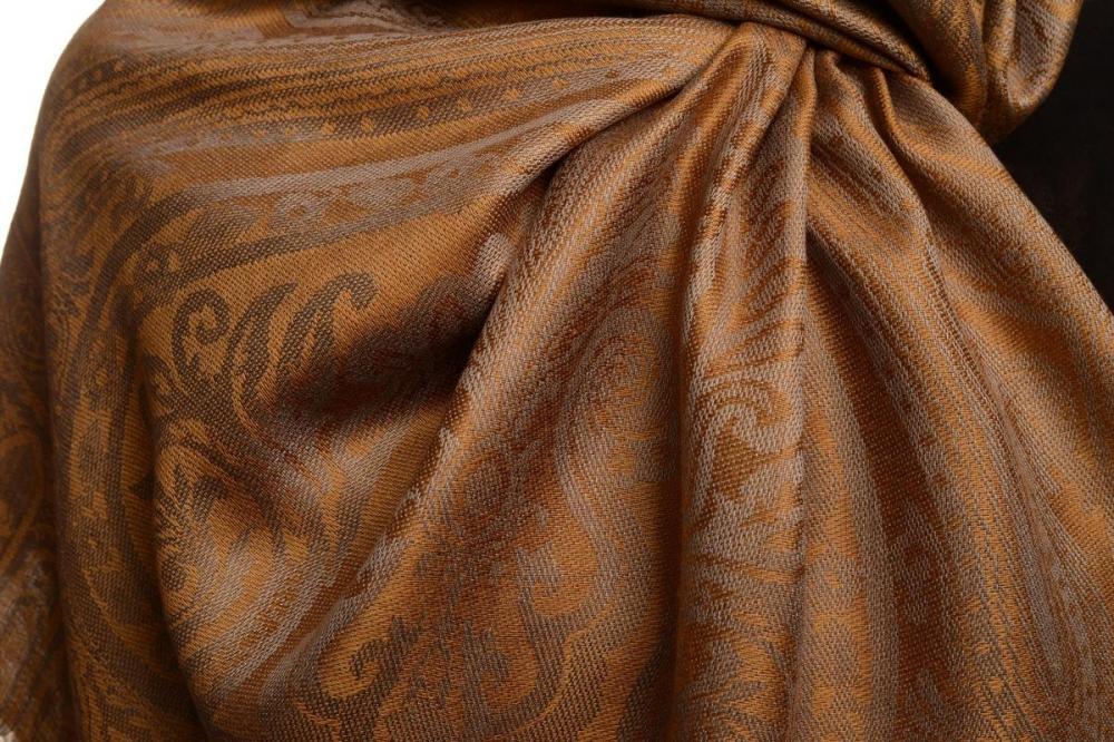 Liss Kiss Mirrored Paisley On Brown Pashmina With Tassels - Scarf