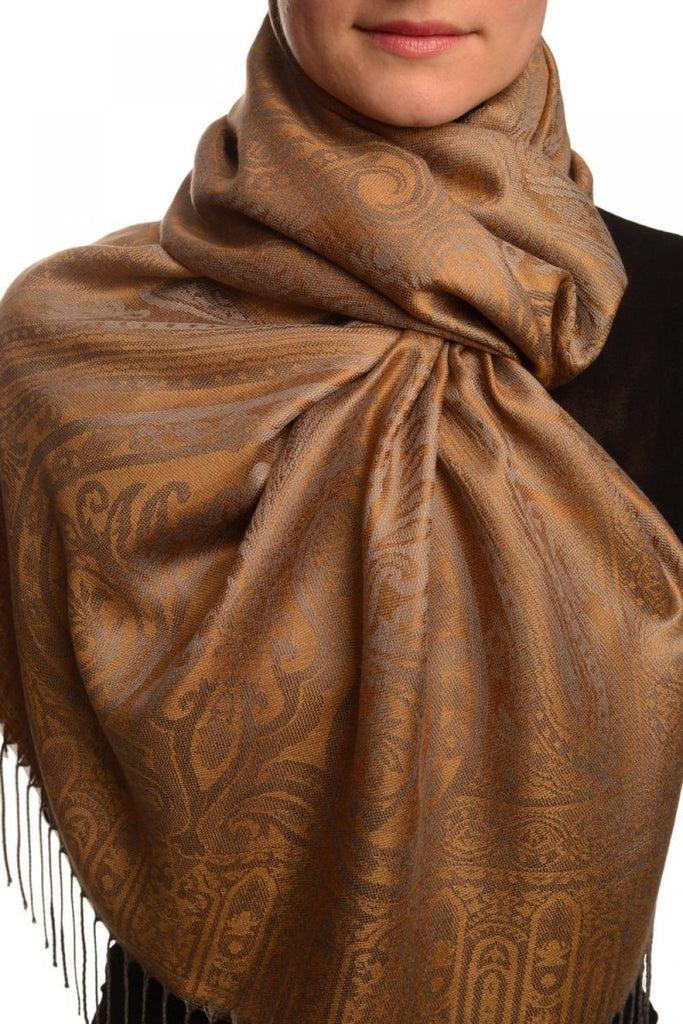 liss kiss Mirrored Paisley On Brown Pashmina With Tassels - Scarf