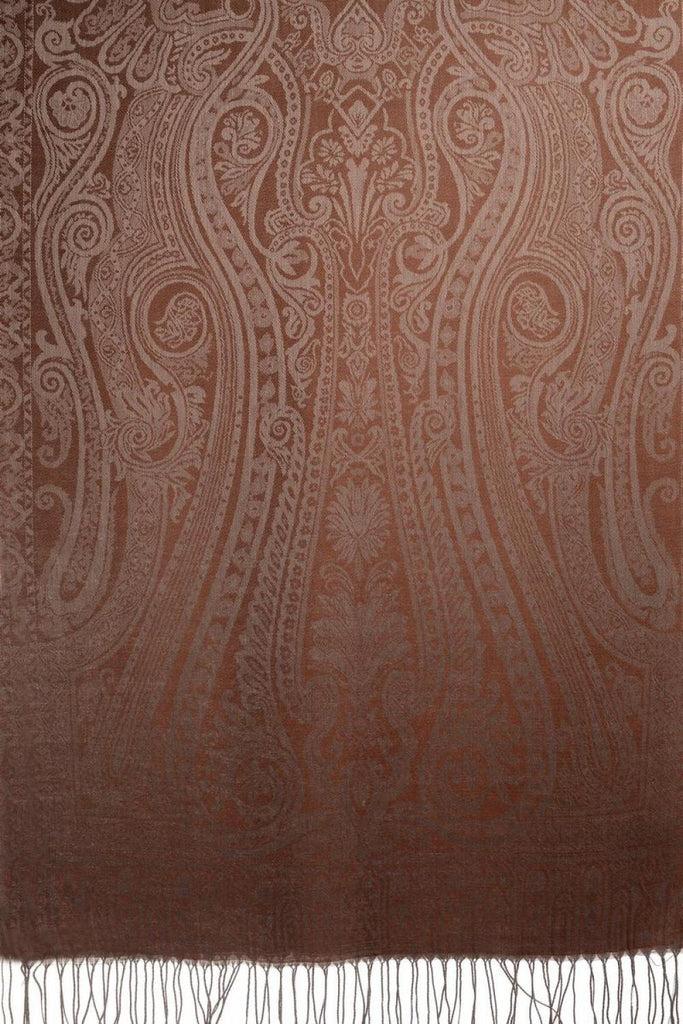 Liss Kiss Mirrored Paisley On Dark Brown Pashmina With Tassels - Scarf