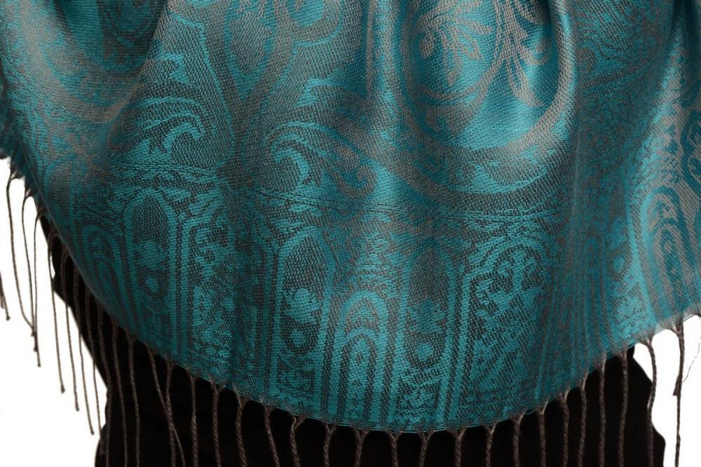 Liss Kiss Mirrored Paisley On Dodger Blue Pashmina With Tassels - Scarf