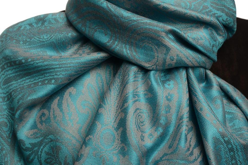 Liss Kiss Mirrored Paisley On Dodger Blue Pashmina With Tassels - Scarf