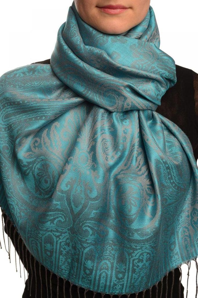 liss kiss Mirrored Paisley On Dodger Blue Pashmina With Tassels - Scarf