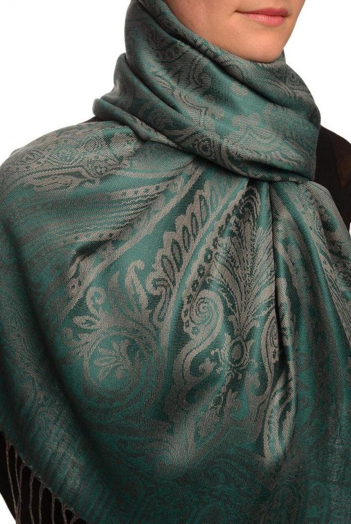 Liss Kiss Mirrored Paisley On Green Pashmina With Tassels - Scarf
