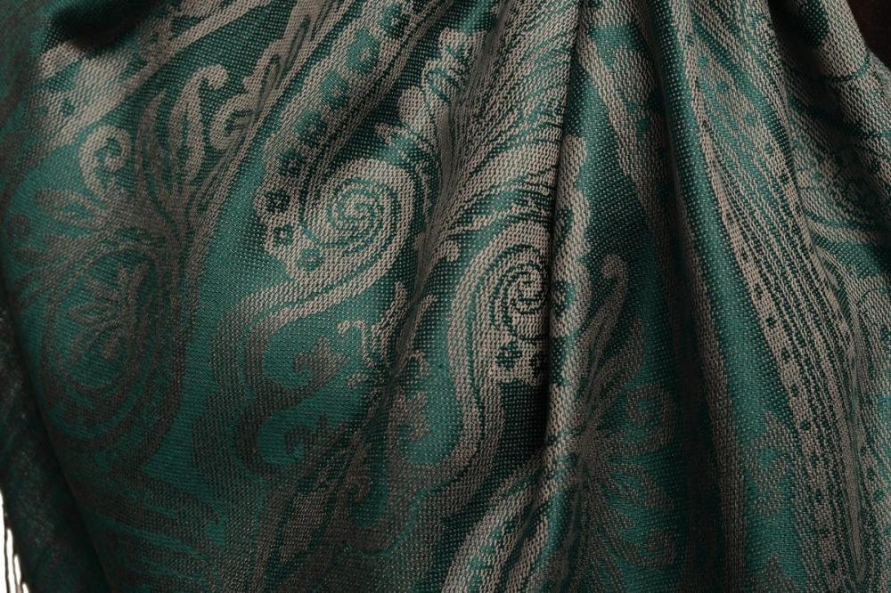 Liss Kiss Mirrored Paisley On Green Pashmina With Tassels - Scarf