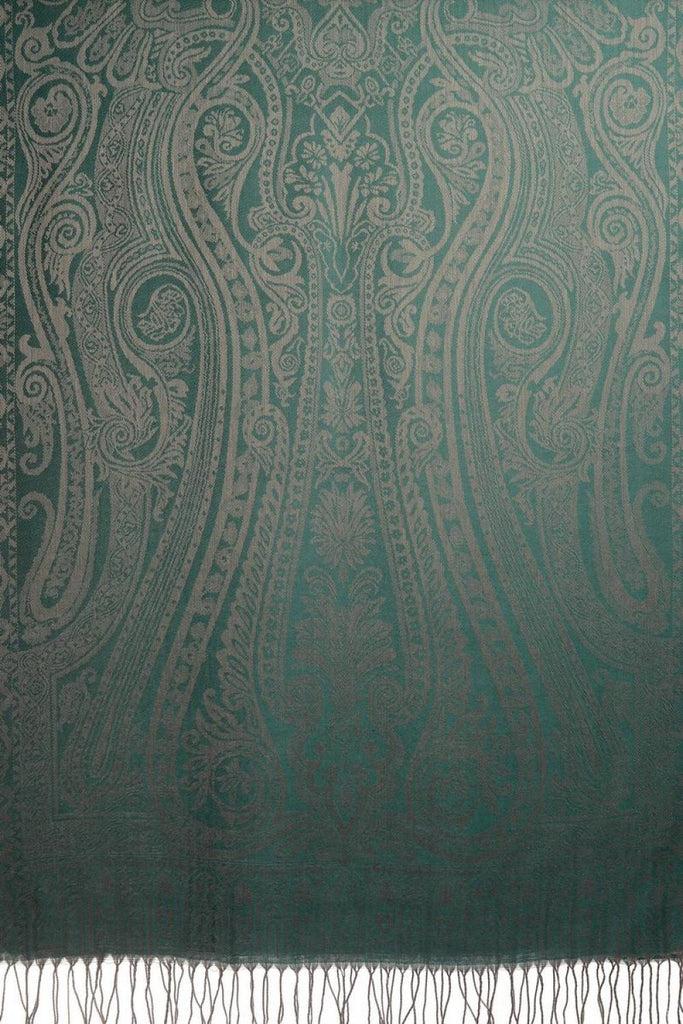 Liss Kiss Mirrored Paisley On Green Pashmina With Tassels - Scarf