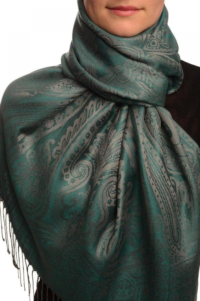 liss kiss Mirrored Paisley On Green Pashmina With Tassels - Scarf