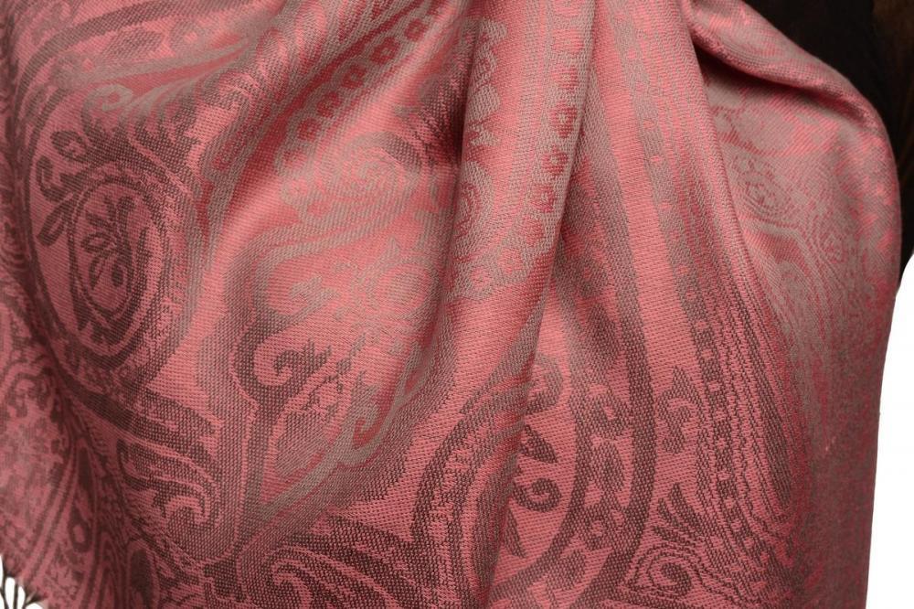 Liss Kiss Mirrored Paisley On Hot Pink Pashmina With Tassels - Scarf