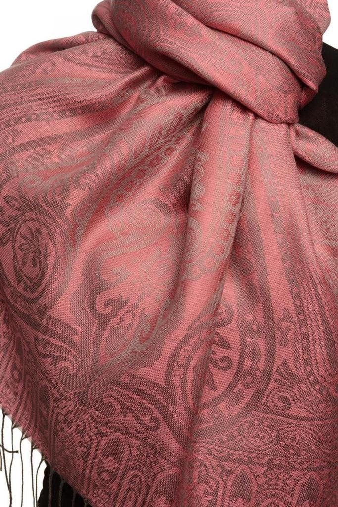 Liss Kiss Mirrored Paisley On Hot Pink Pashmina With Tassels - Scarf