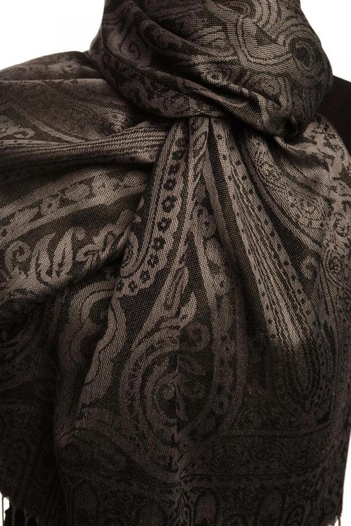 Liss Kiss Mirrored Paisley On Oxford Blue Pashmina With Tassels - Scarf