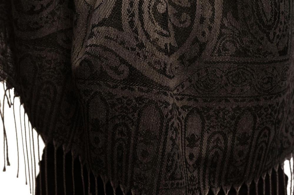 Liss Kiss Mirrored Paisley On Oxford Blue Pashmina With Tassels - Scarf