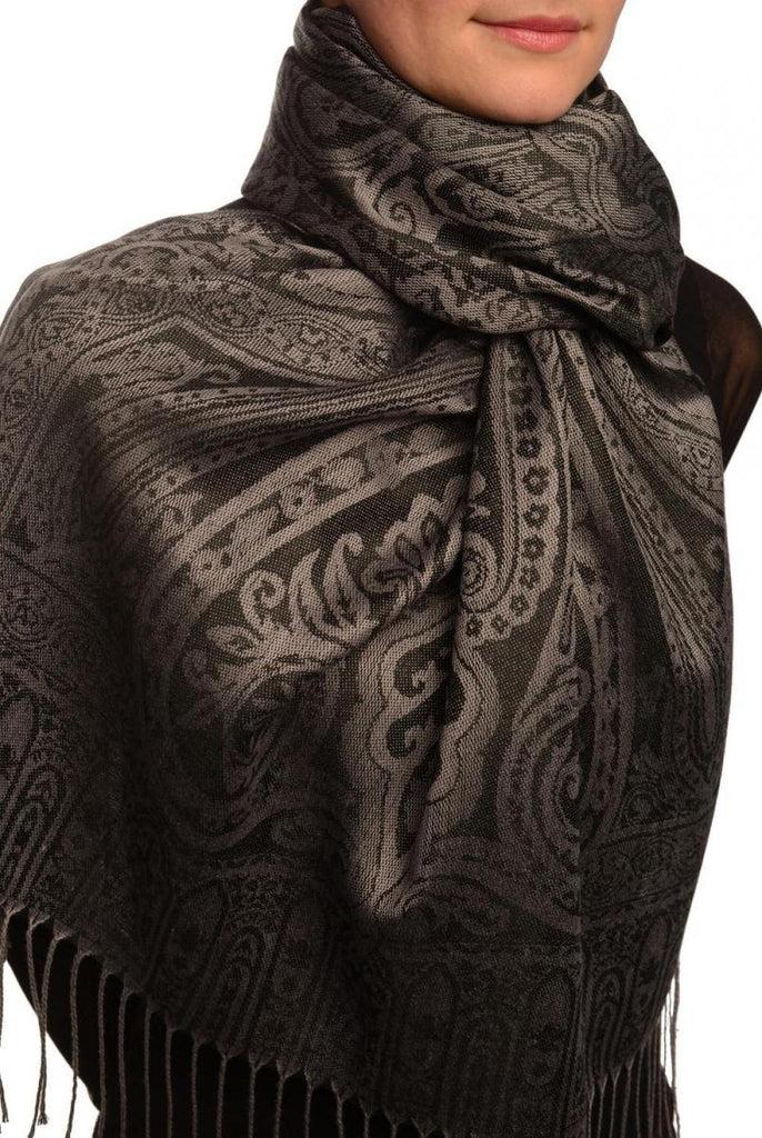 Liss Kiss Mirrored Paisley On Oxford Blue Pashmina With Tassels - Scarf