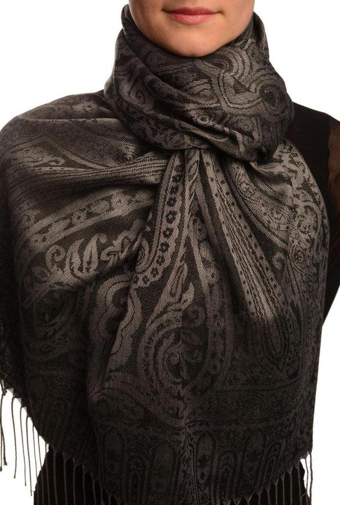 liss kiss Mirrored Paisley On Oxford Blue Pashmina With Tassels - Scarf