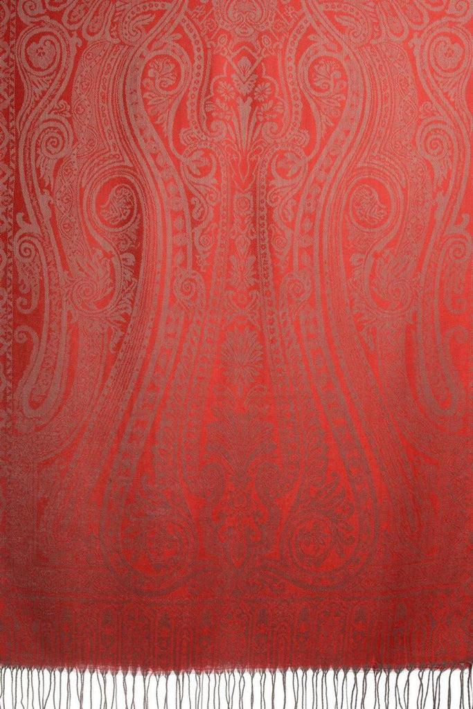 Liss Kiss Mirrored Paisley On Red Pashmina With Tassels - Scarf