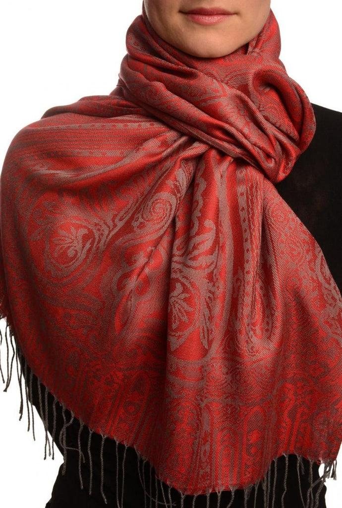 liss kiss Mirrored Paisley On Red Pashmina With Tassels - Scarf