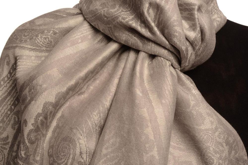 Liss Kiss Mirrored Paisley On Silver Grey Pashmina With Tassels - Scarf