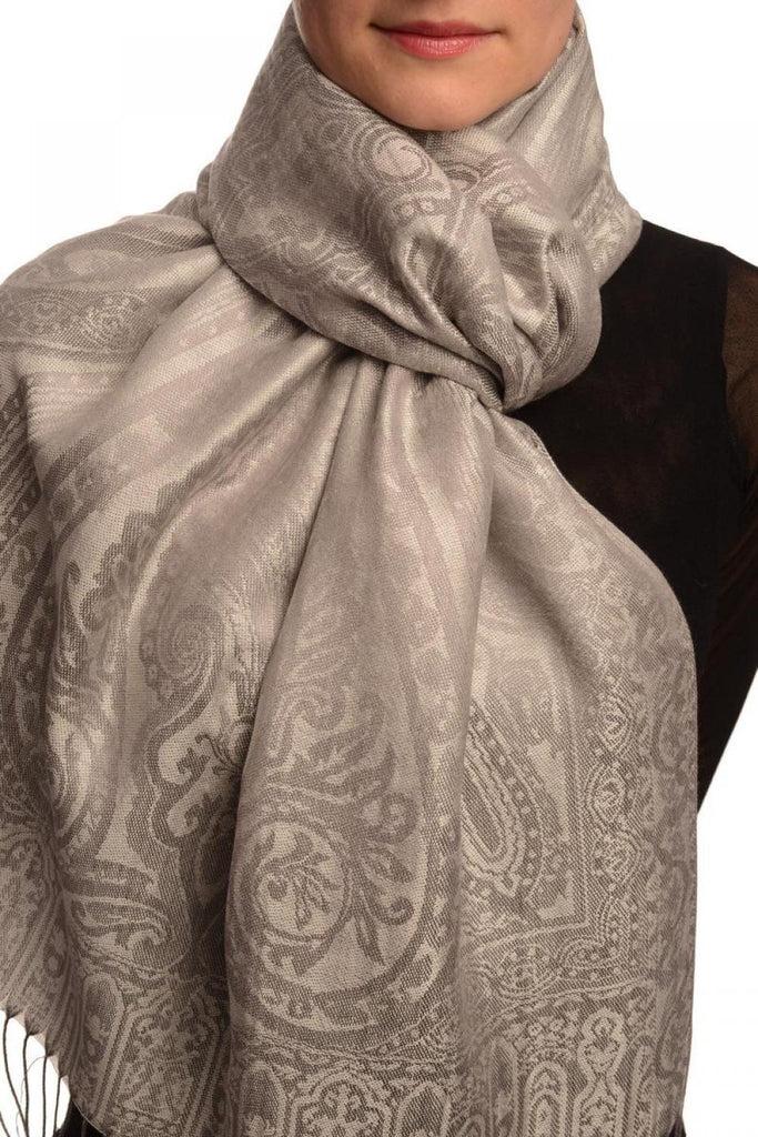 liss kiss Mirrored Paisley On Silver Grey Pashmina With Tassels - Scarf