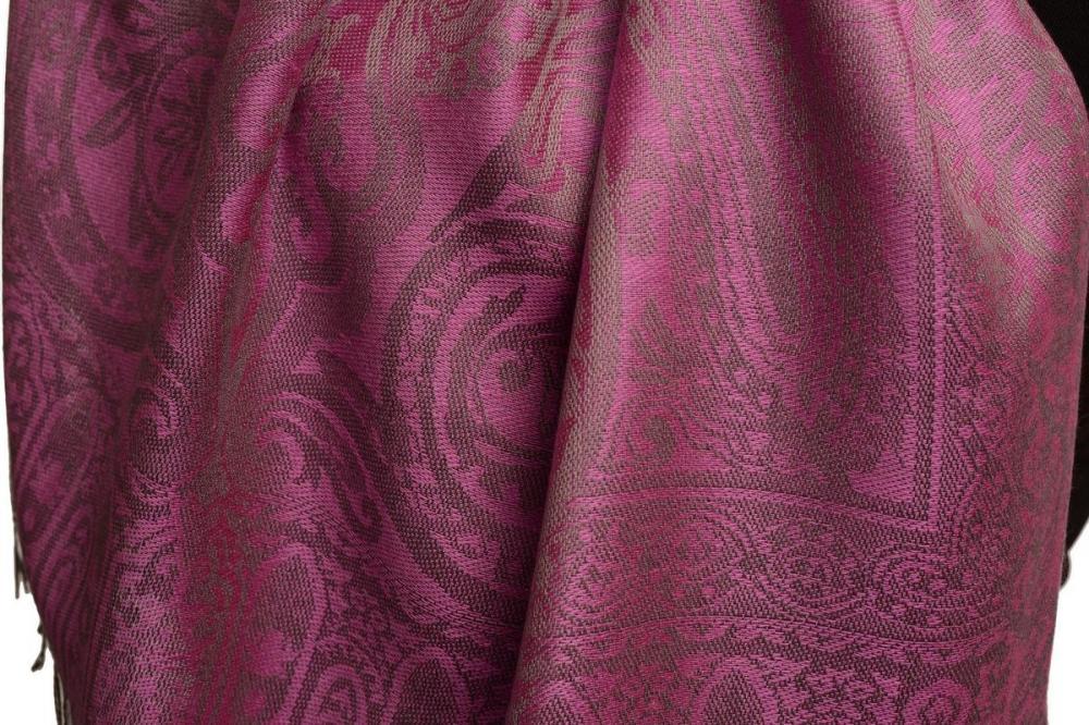 Liss Kiss Mirrored Paisley On Ultra Pink Pashmina With Tassels - Scarf