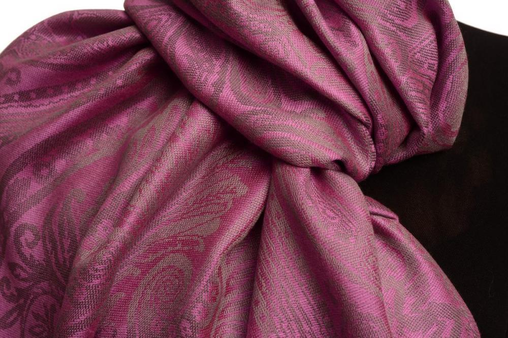 Liss Kiss Mirrored Paisley On Ultra Pink Pashmina With Tassels - Scarf