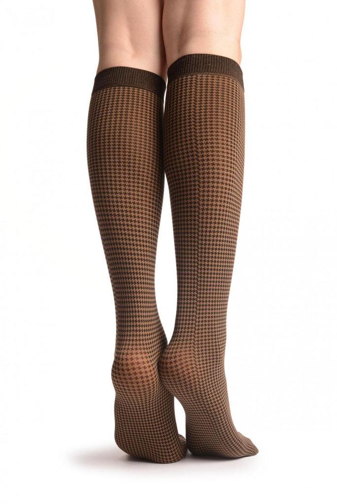 Liss Kiss Mocha & Black Dogtooth Socks Knee High - Socks