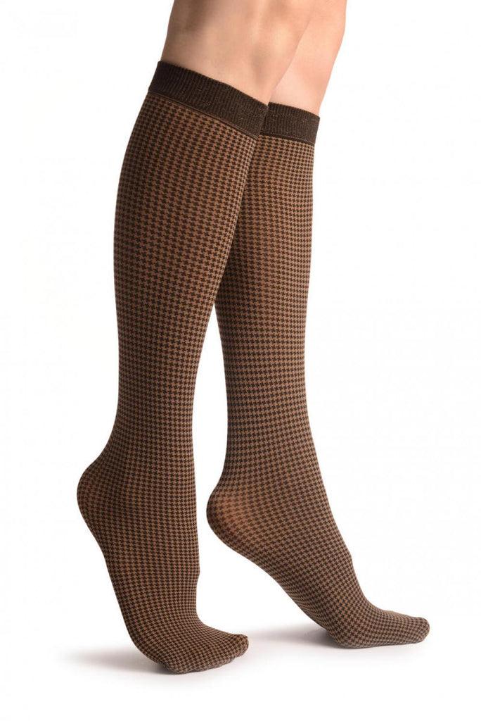 liss kiss Mocha & Black Dogtooth Socks Knee High - Socks liss kiss Mocha & Black Dogtooth Socks Knee High - Socks