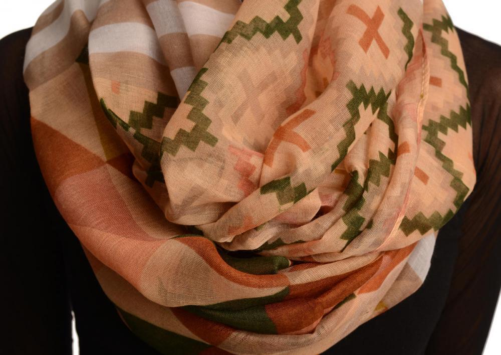 Liss Kiss Mocha Geometrical Pattern Mix Snood Scarf - Snood