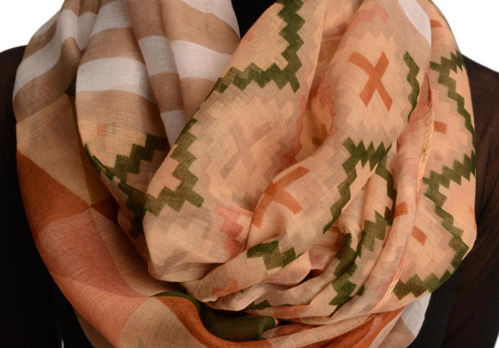 Liss Kiss Mocha Geometrical Pattern Mix Snood Scarf - Snood